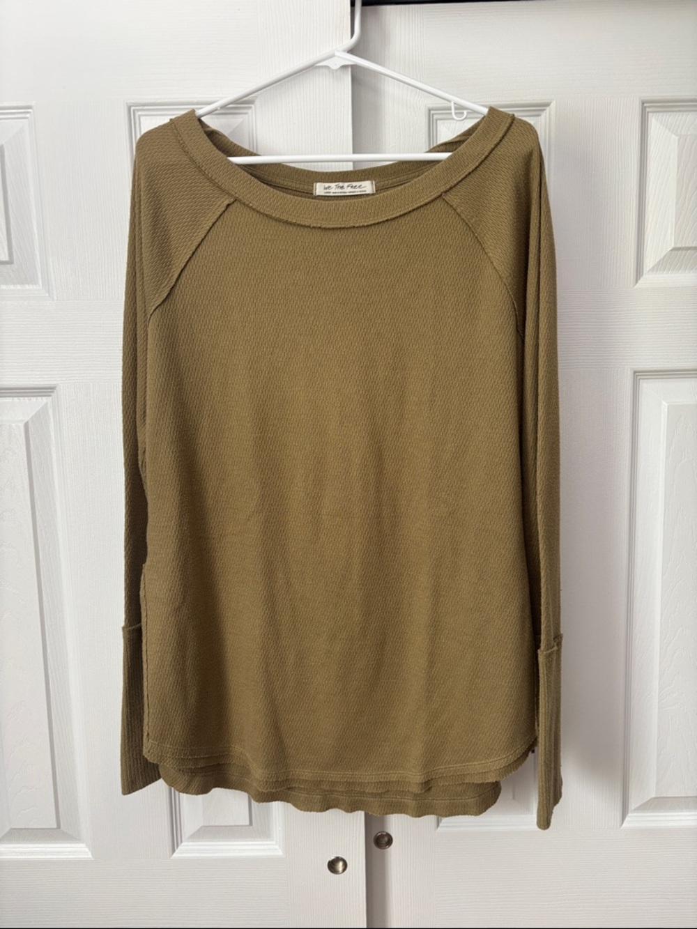 Free People We the Free Olive Green Thermal Long Sleeve Top Size Large